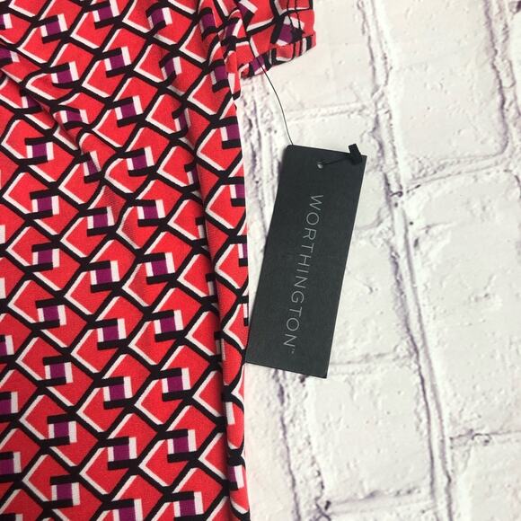 Worthington Womens Short Sleeve Printed Professional Style Blouse Sz S - Picture 4 of 10